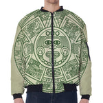 Green Maya Calendar Print Zip Sleeve Bomber Jacket