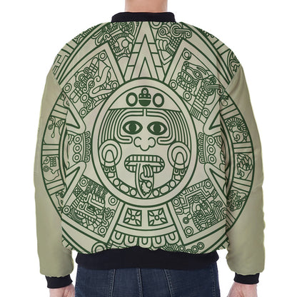 Green Maya Calendar Print Zip Sleeve Bomber Jacket