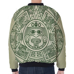 Green Maya Calendar Print Zip Sleeve Bomber Jacket