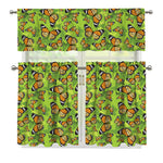 Green Monarch Butterfly Pattern Print 3 Piece Kitchen Curtains
