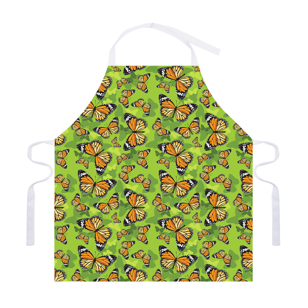 Green Monarch Butterfly Pattern Print Adjustable Apron