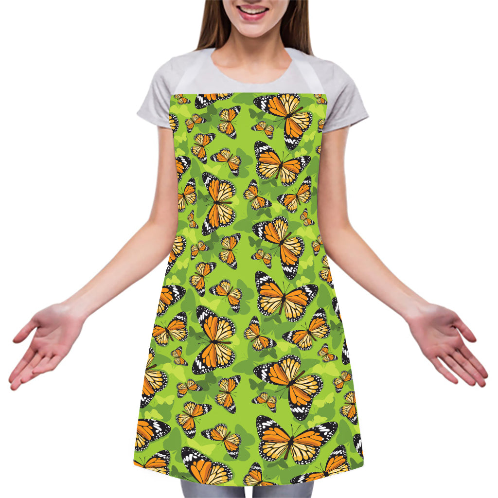 Green Monarch Butterfly Pattern Print Adjustable Apron