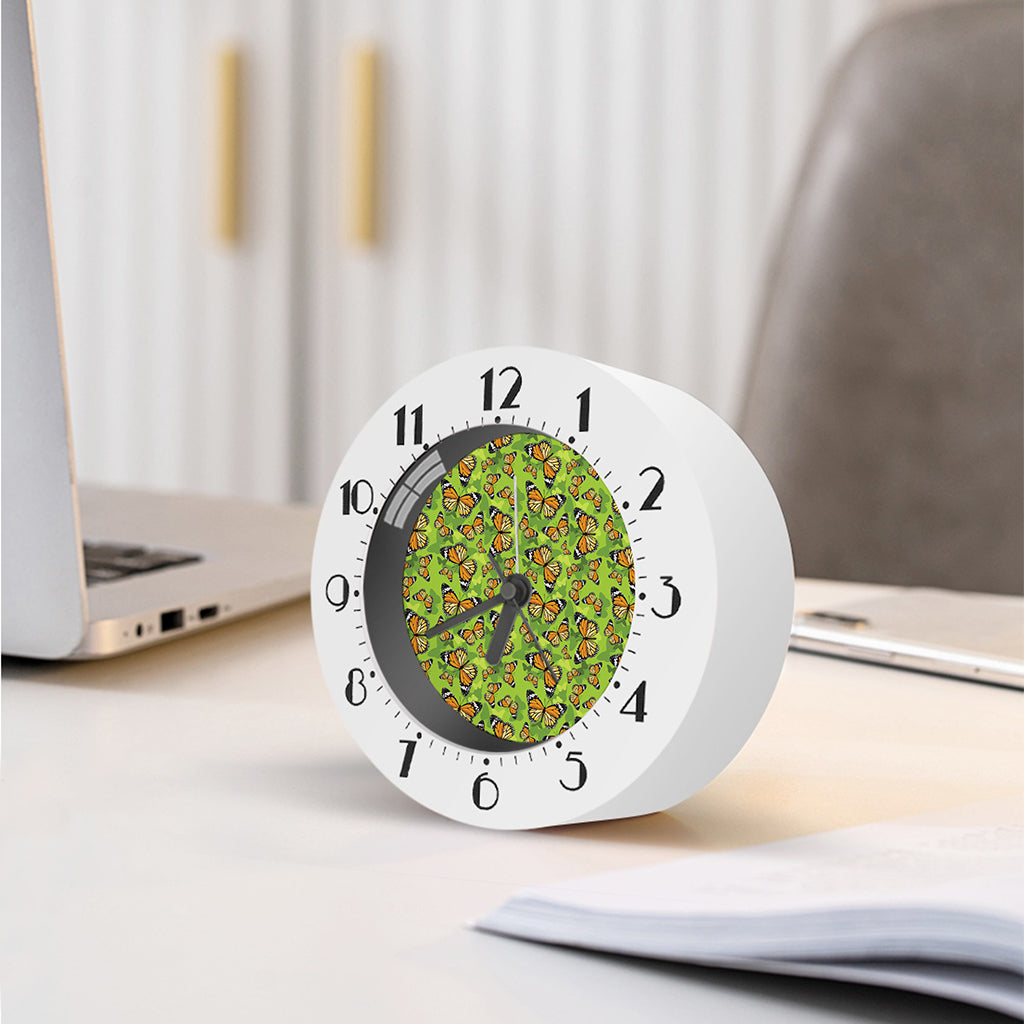 Green Monarch Butterfly Pattern Print Alarm Clock