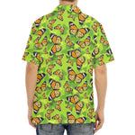 Green Monarch Butterfly Pattern Print Aloha Shirt