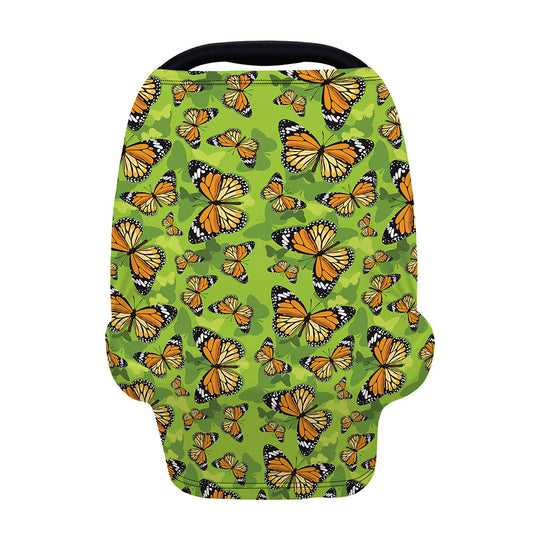Green Monarch Butterfly Pattern Print Baby Seat Cover