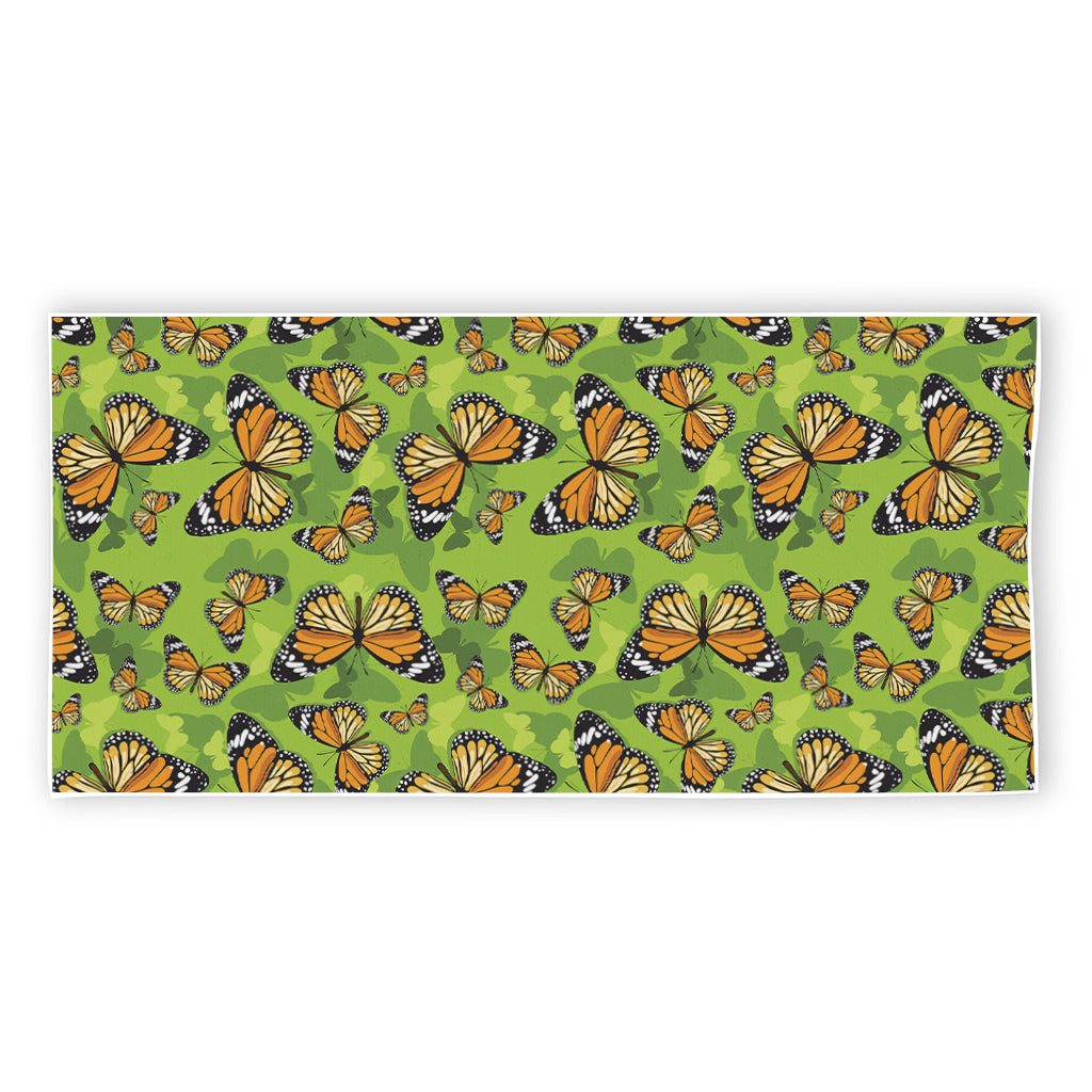 Green Monarch Butterfly Pattern Print Beach Towel