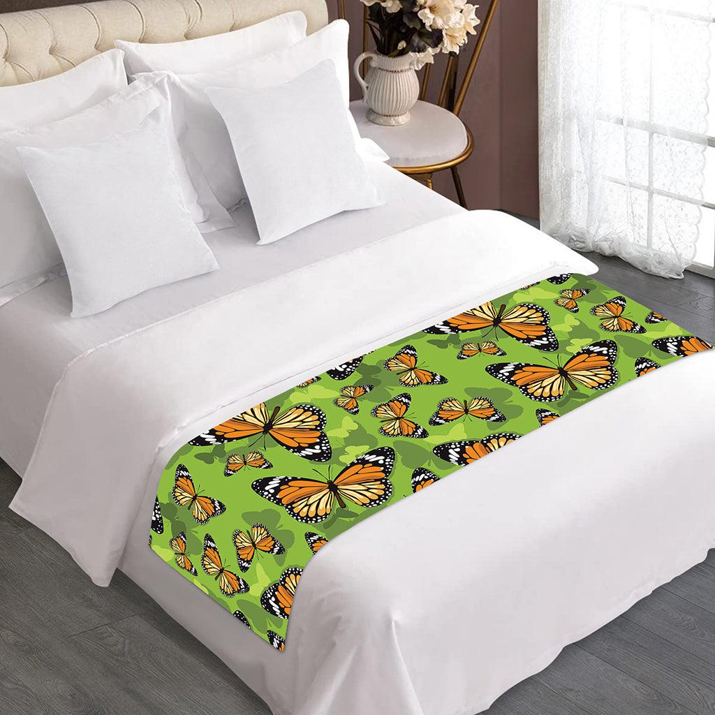 Green Monarch Butterfly Pattern Print Bed Runner