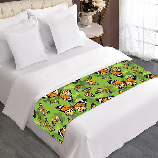 Green Monarch Butterfly Pattern Print Bed Runner