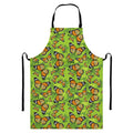 Green Monarch Butterfly Pattern Print Bib Apron With Pocket