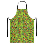 Green Monarch Butterfly Pattern Print Bib Apron With Pocket