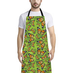 Green Monarch Butterfly Pattern Print Bib Apron With Pocket