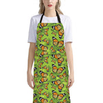 Green Monarch Butterfly Pattern Print Bib Apron With Pocket