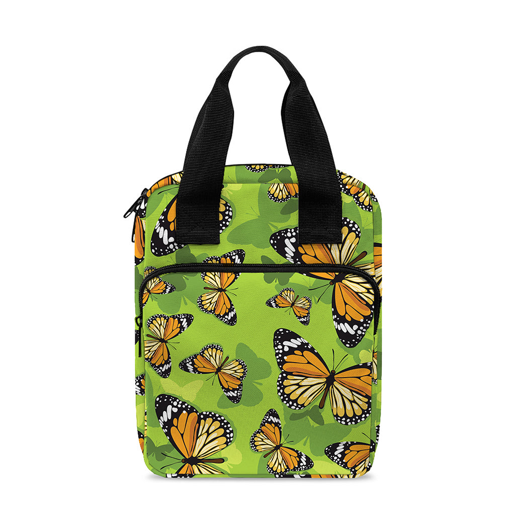 Green Monarch Butterfly Pattern Print Bible Tote Bag