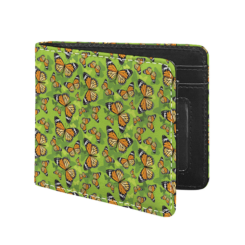 Green Monarch Butterfly Pattern Print Bifold Wallet