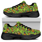 Green Monarch Butterfly Pattern Print Black Chunky Shoes