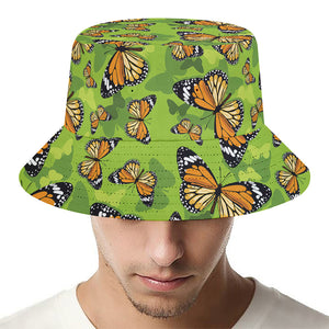 Green Monarch Butterfly Pattern Print Bucket Hat