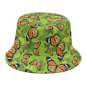 Green Monarch Butterfly Pattern Print Bucket Hat