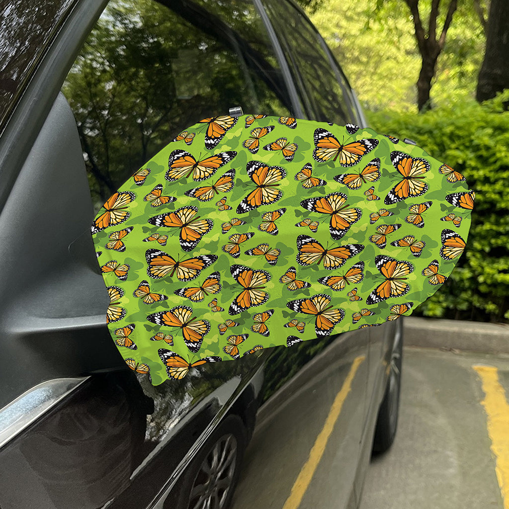 Green Monarch Butterfly Pattern Print Car Side Mirror Covers