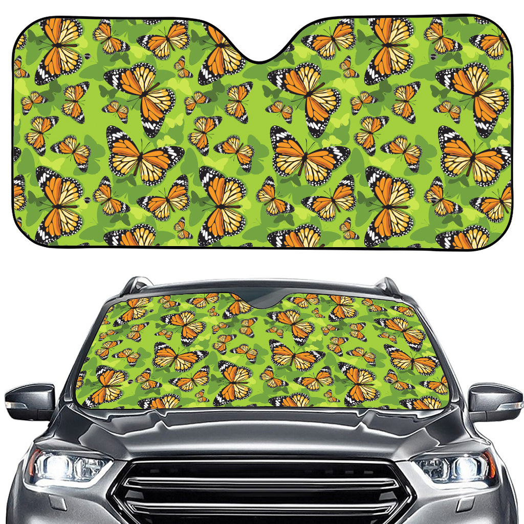 Green Monarch Butterfly Pattern Print Car Windshield Sun Shade