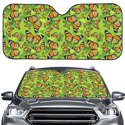 Green Monarch Butterfly Pattern Print Car Windshield Sun Shade