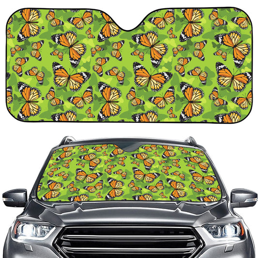 Green Monarch Butterfly Pattern Print Car Windshield Sun Shade