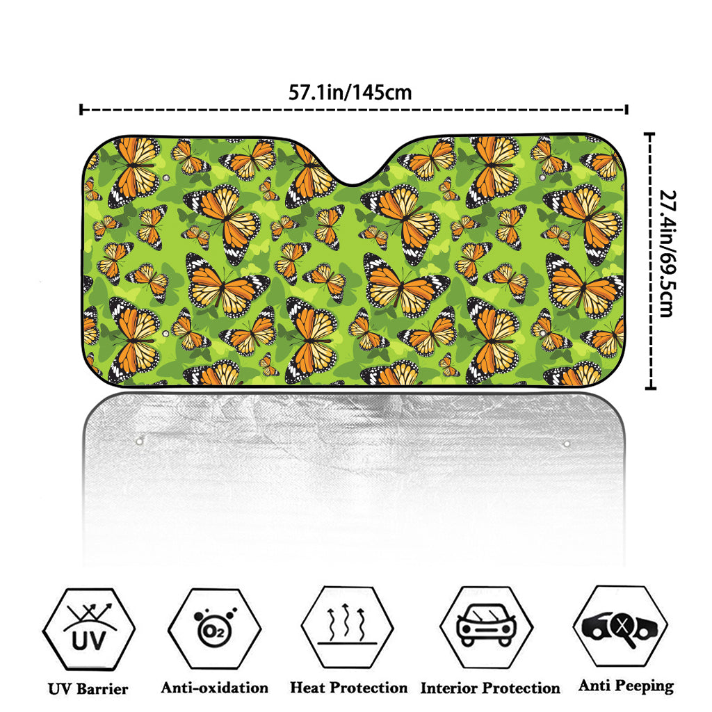 Green Monarch Butterfly Pattern Print Car Windshield Sun Shade