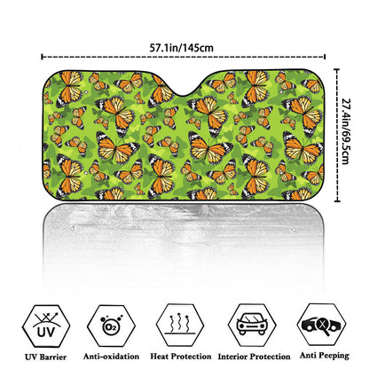 Green Monarch Butterfly Pattern Print Car Windshield Sun Shade