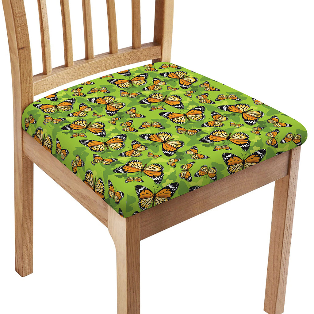 Green Monarch Butterfly Pattern Print Chair Cushion Cover