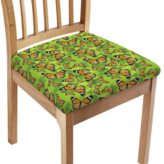 Green Monarch Butterfly Pattern Print Chair Cushion Cover