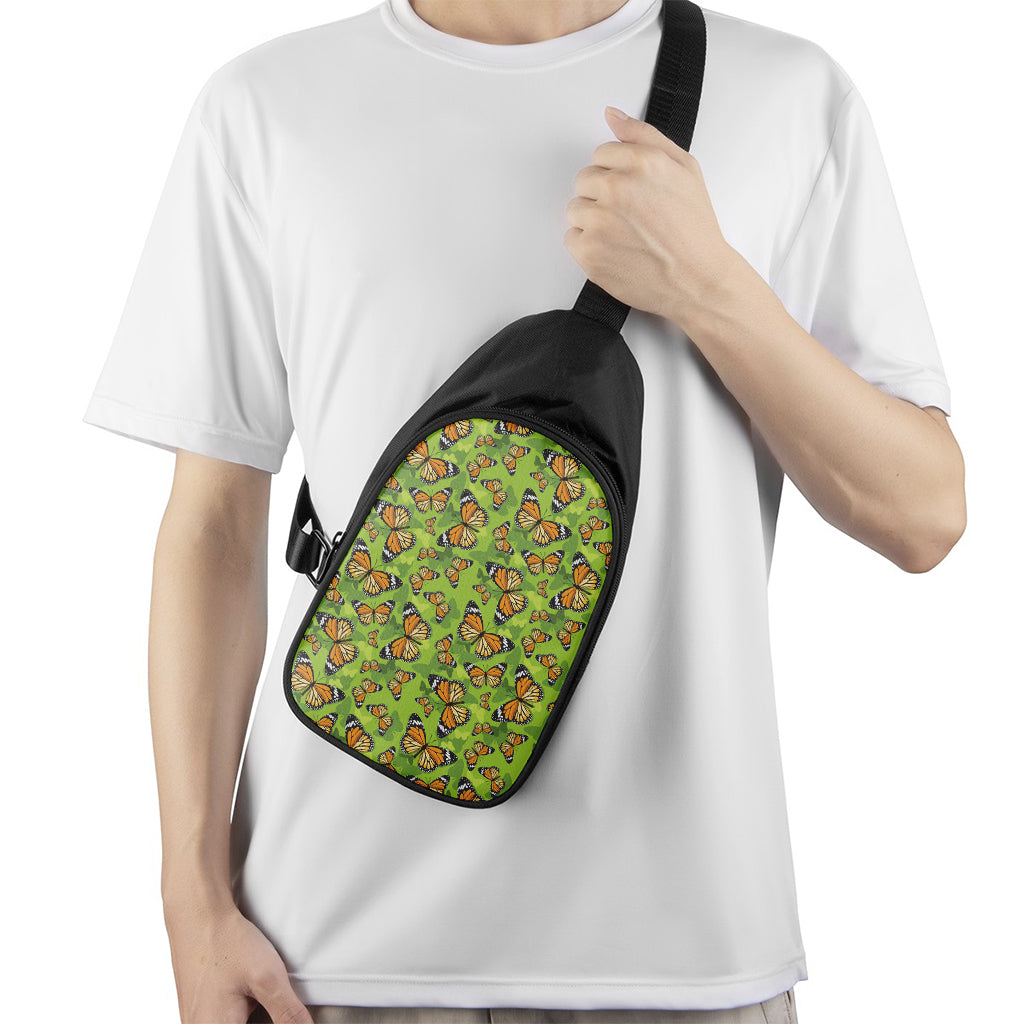 Green Monarch Butterfly Pattern Print Chest Bag