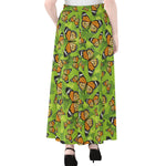 Green Monarch Butterfly Pattern Print Chiffon Maxi Skirt