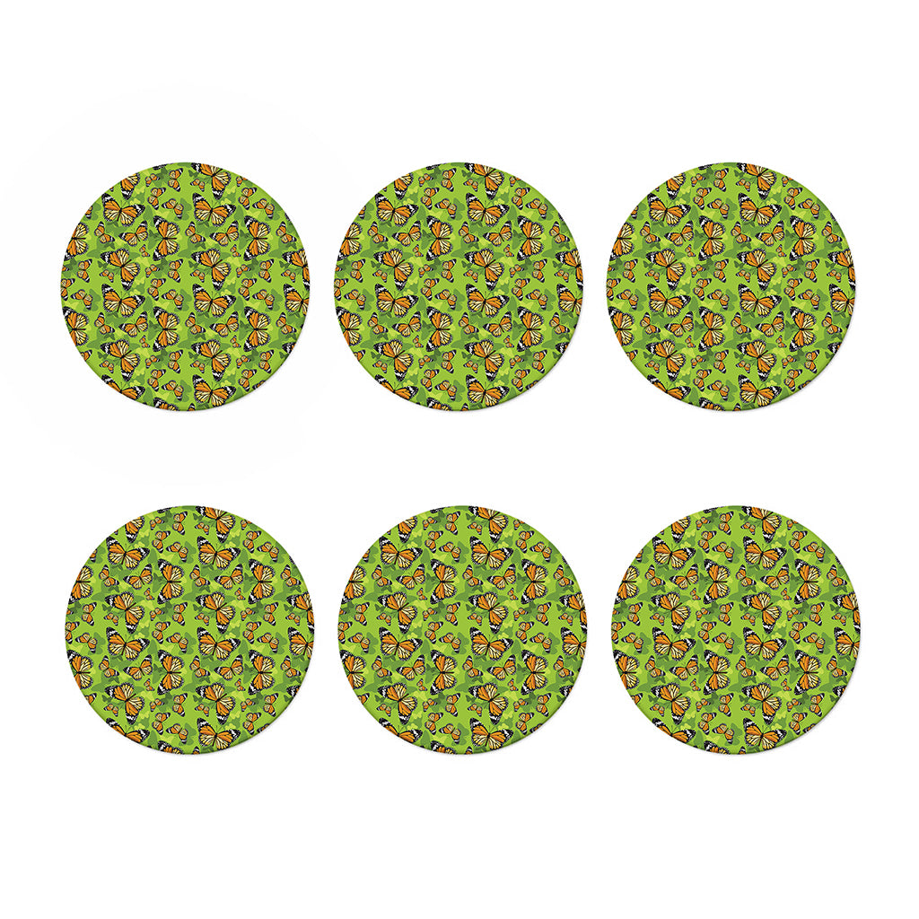 Green Monarch Butterfly Pattern Print Coaster Set