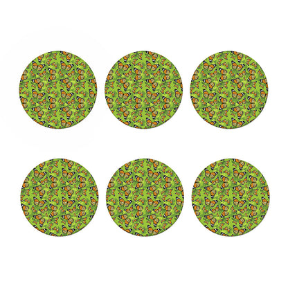 Green Monarch Butterfly Pattern Print Coaster Set