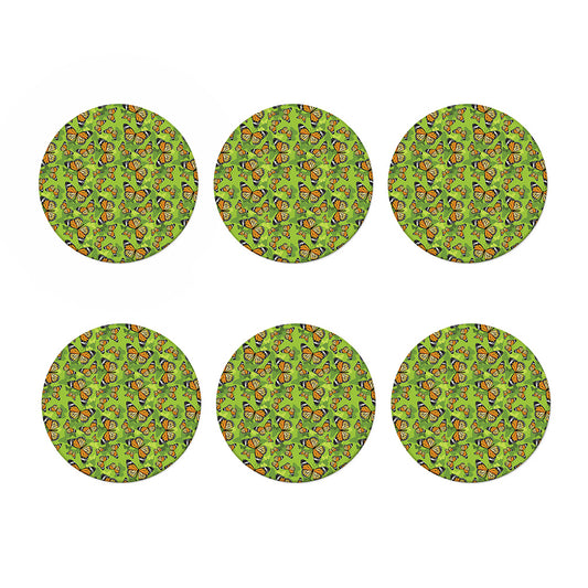 Green Monarch Butterfly Pattern Print Coaster Set
