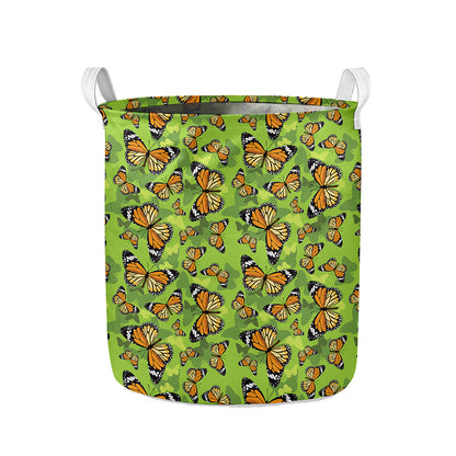 Green Monarch Butterfly Pattern Print Collapsible Laundry Basket