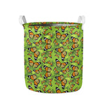 Green Monarch Butterfly Pattern Print Collapsible Laundry Basket