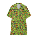 Green Monarch Butterfly Pattern Print Cotton Hawaiian Shirt