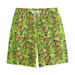Green Monarch Butterfly Pattern Print Cotton Shorts
