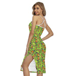 Green Monarch Butterfly Pattern Print Cross Back Cami Dress