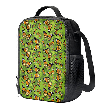 Green Monarch Butterfly Pattern Print Crossbody Lunch Bag