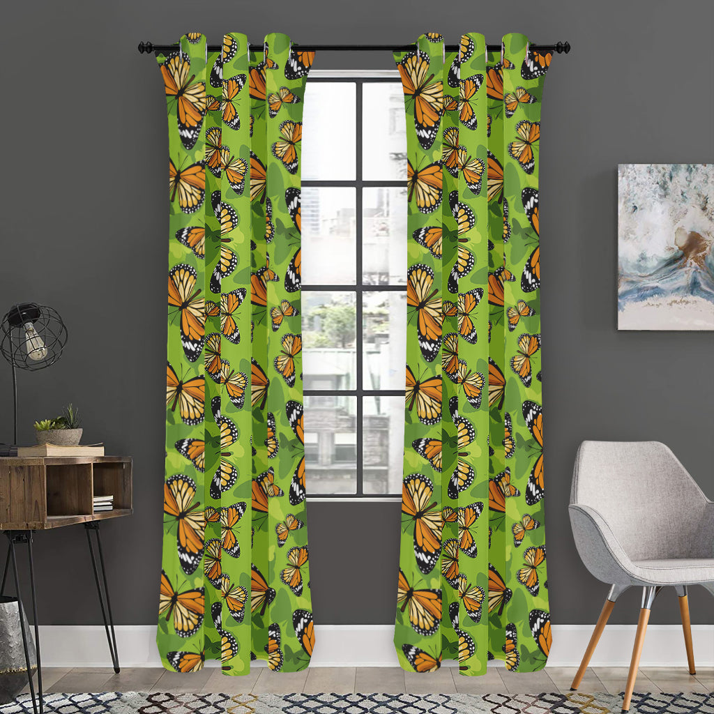 Green Monarch Butterfly Pattern Print Curtain