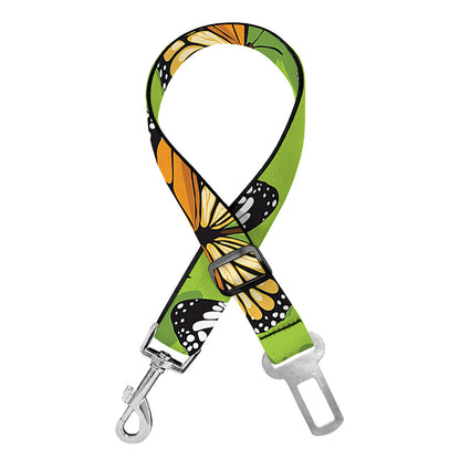 Green Monarch Butterfly Pattern Print Dog Seat Belt
