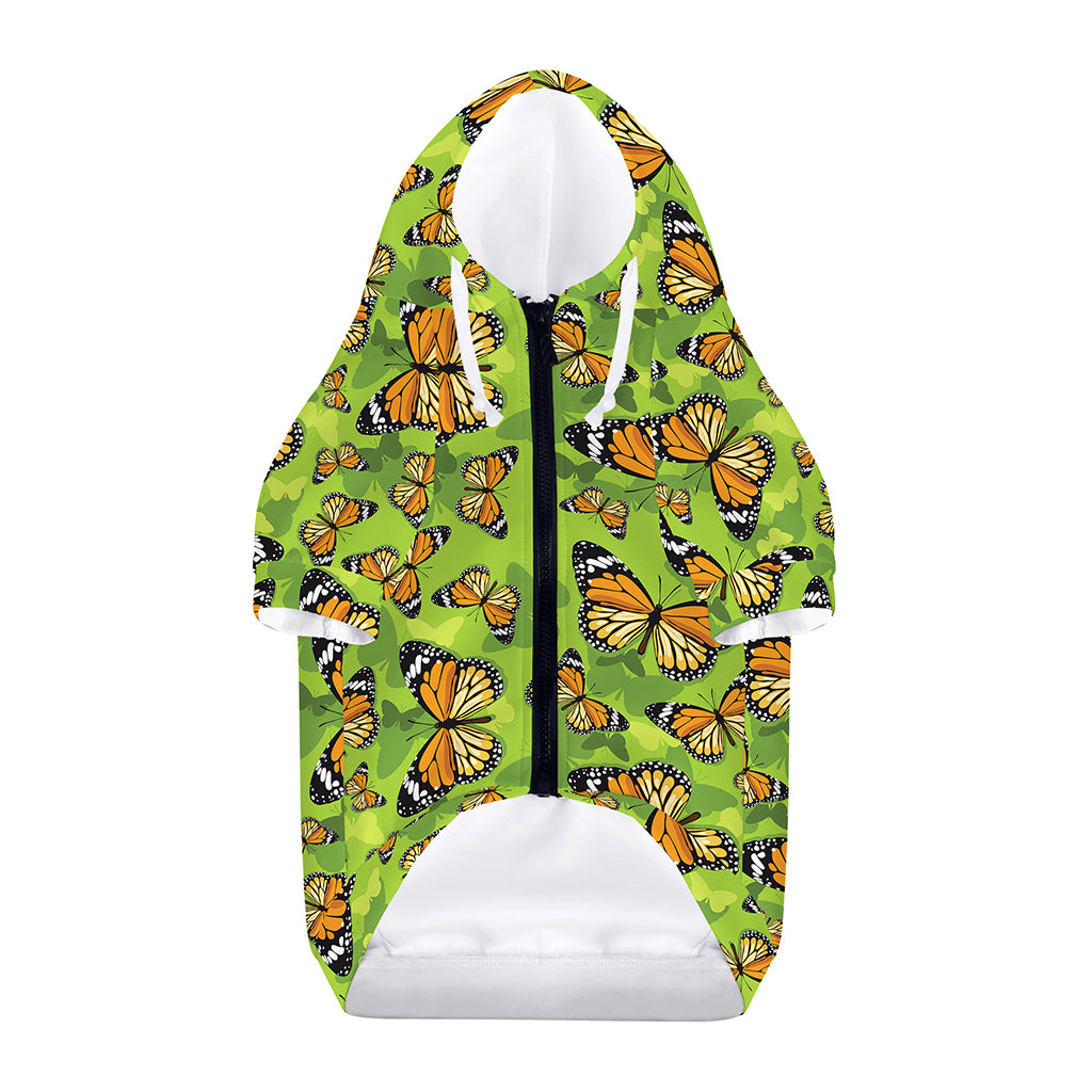 Green Monarch Butterfly Pattern Print Dog Zip Up Hoodie