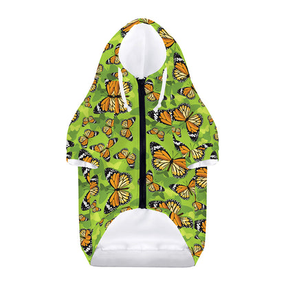 Green Monarch Butterfly Pattern Print Dog Zip Up Hoodie