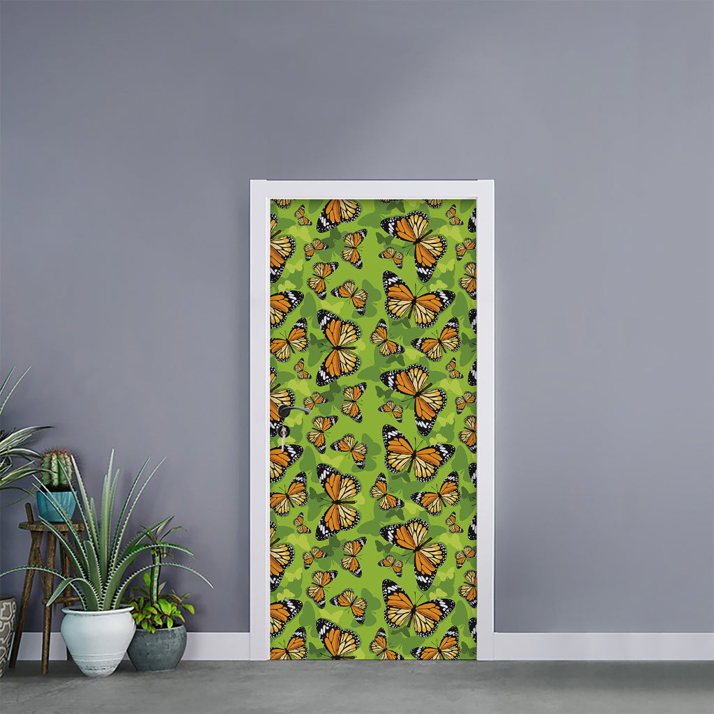 Green Monarch Butterfly Pattern Print Door Sticker