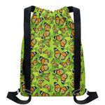 Green Monarch Butterfly Pattern Print Drawstring Backpack