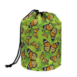 Green Monarch Butterfly Pattern Print Drawstring Makeup Bag