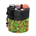 Green Monarch Butterfly Pattern Print Drawstring Makeup Bag