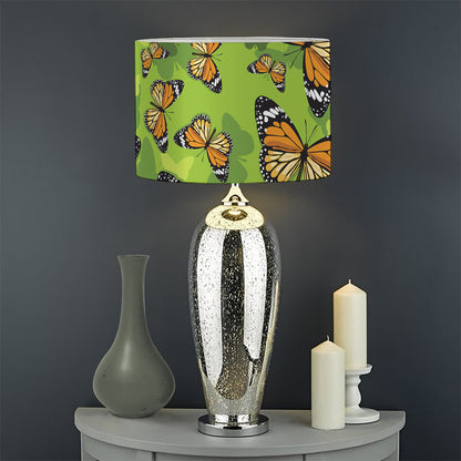 Green Monarch Butterfly Pattern Print Drum Lamp Shade