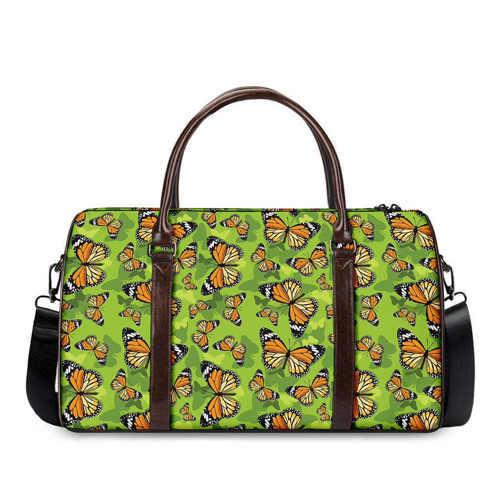 Green Monarch Butterfly Pattern Print Duffle Bag